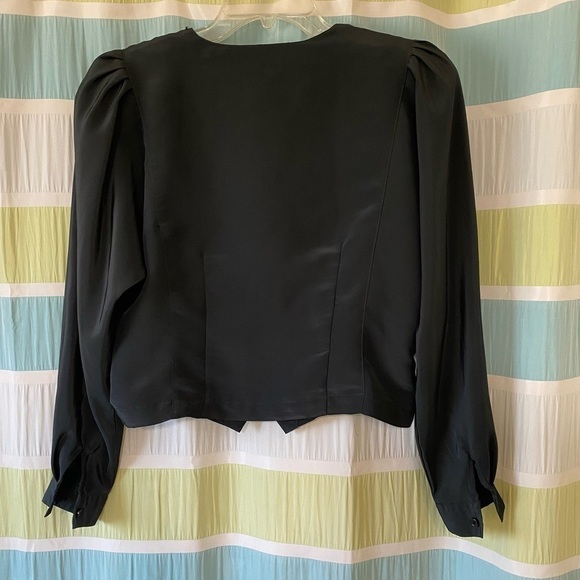 Vintage Edwardian Style Embroidered Black Blouse Sz 8 - Picture 10 of 12